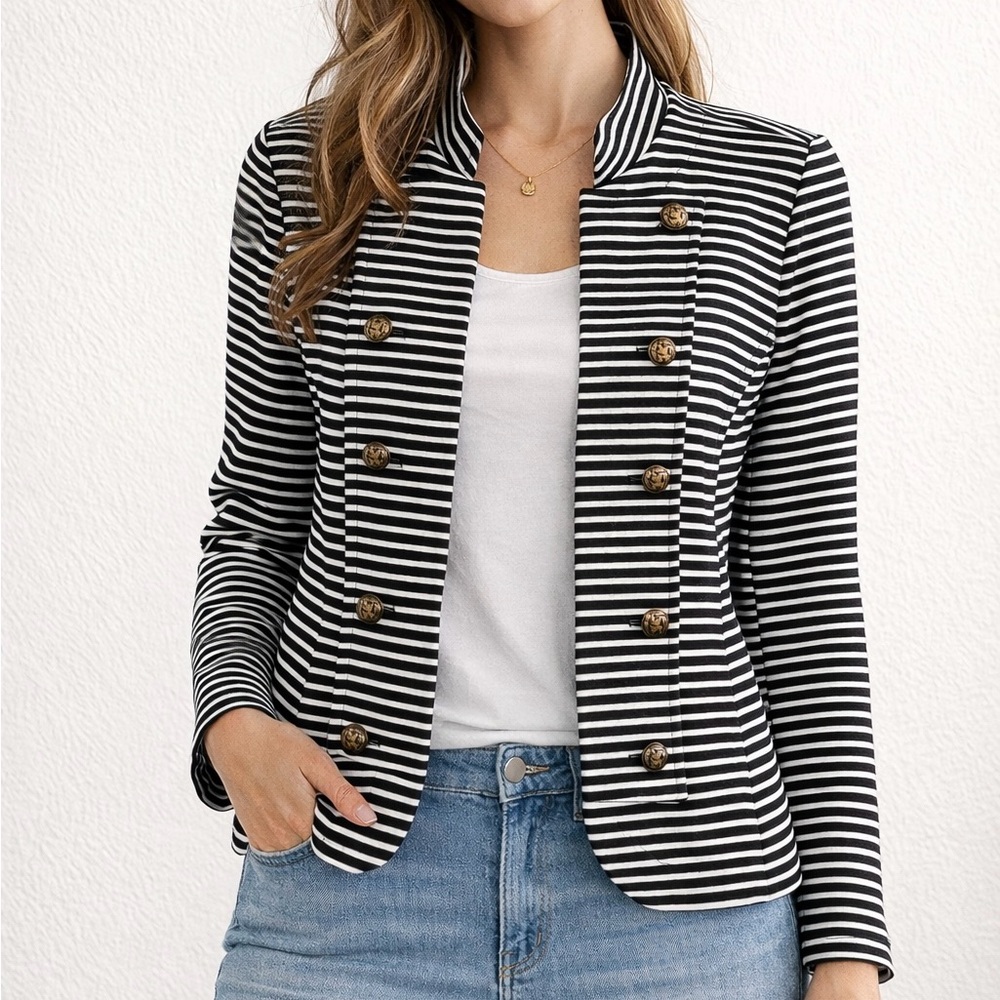 Tommy Hilfiger Navy White Striped Military Blazer M